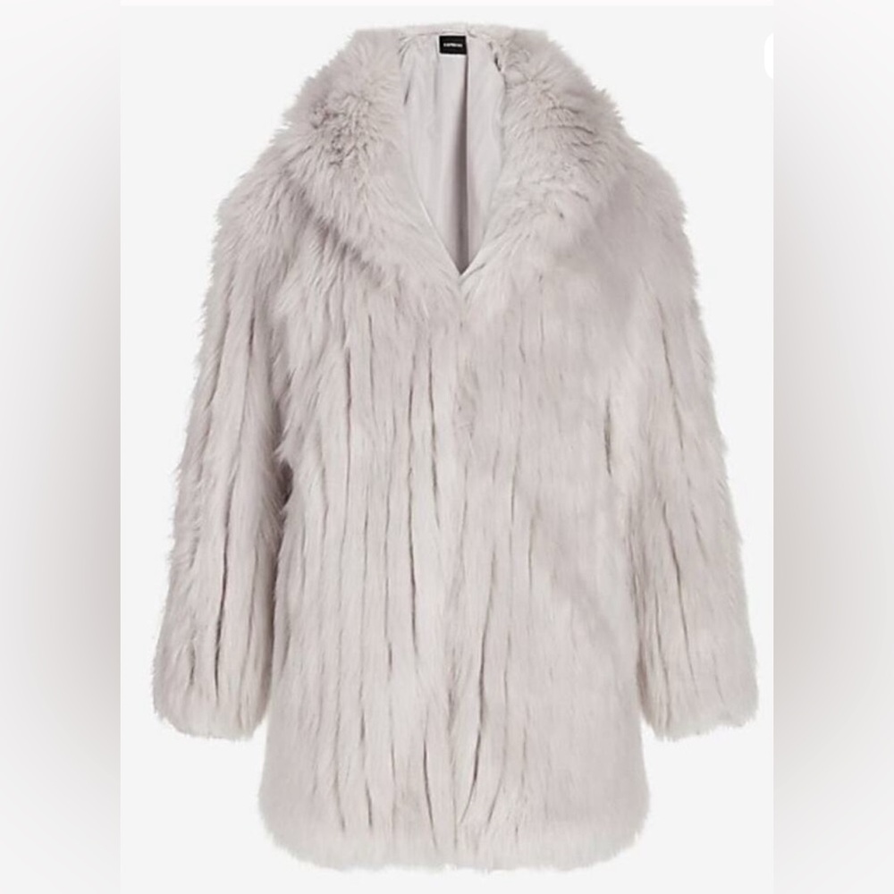 Express x You NEW Size Large Oversized Faux Fur Jacket Coat Silver and White
